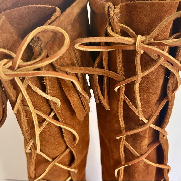 Minnetonka Suede Moccasins Lace-Up Fringe Knee High Boots Women’s size 8 - Picture 8 of 13
